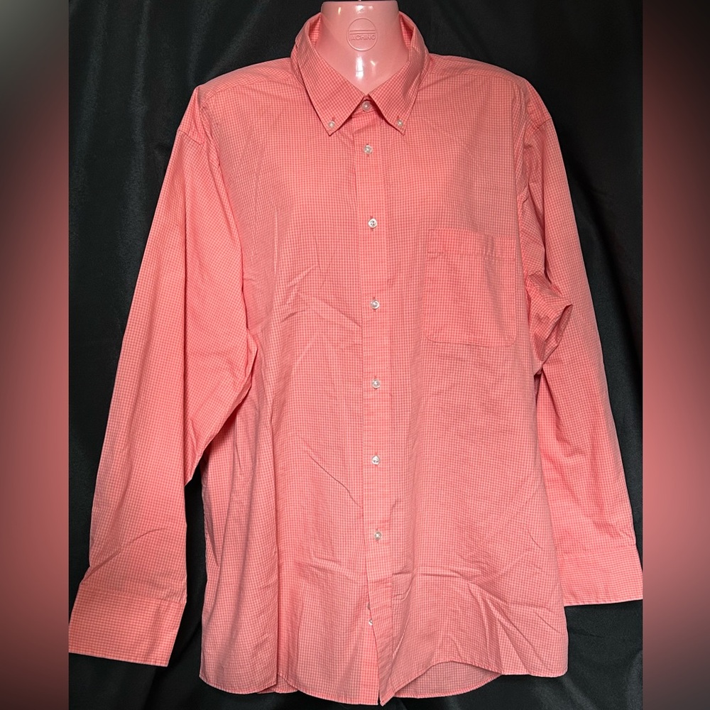 Izod Men's Regular Fit Button-Down Dress Shirt in Coral Pink Check  2XL